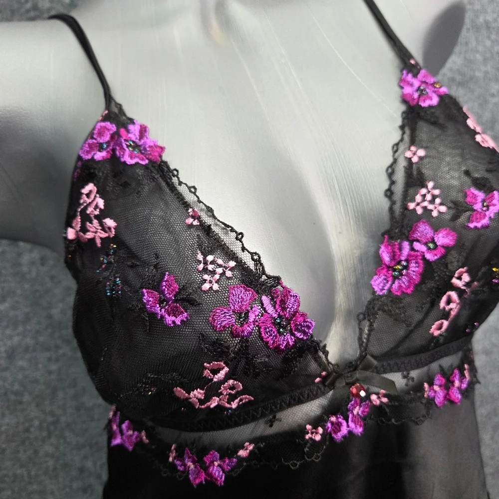 Victoria's‎ Secret Lingerie Babydoll Black Floral Lace Embroidered Dress Large